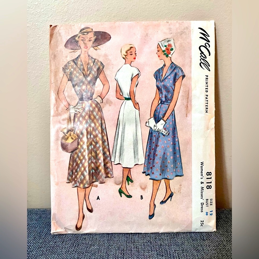 Vintage 1950s McCall's Printed Dress Pattern 8118, Size 12, Bust 30